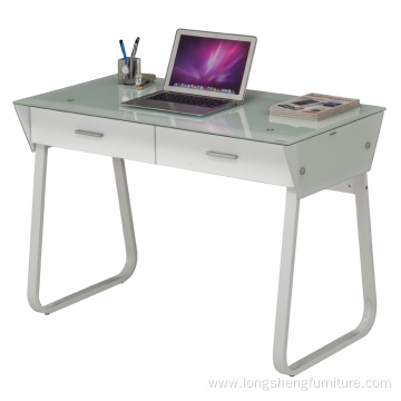 Two Colour Office Glass Desk With Drawer